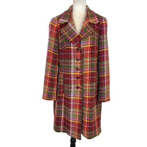Tribal multicolour plaid tweed coat